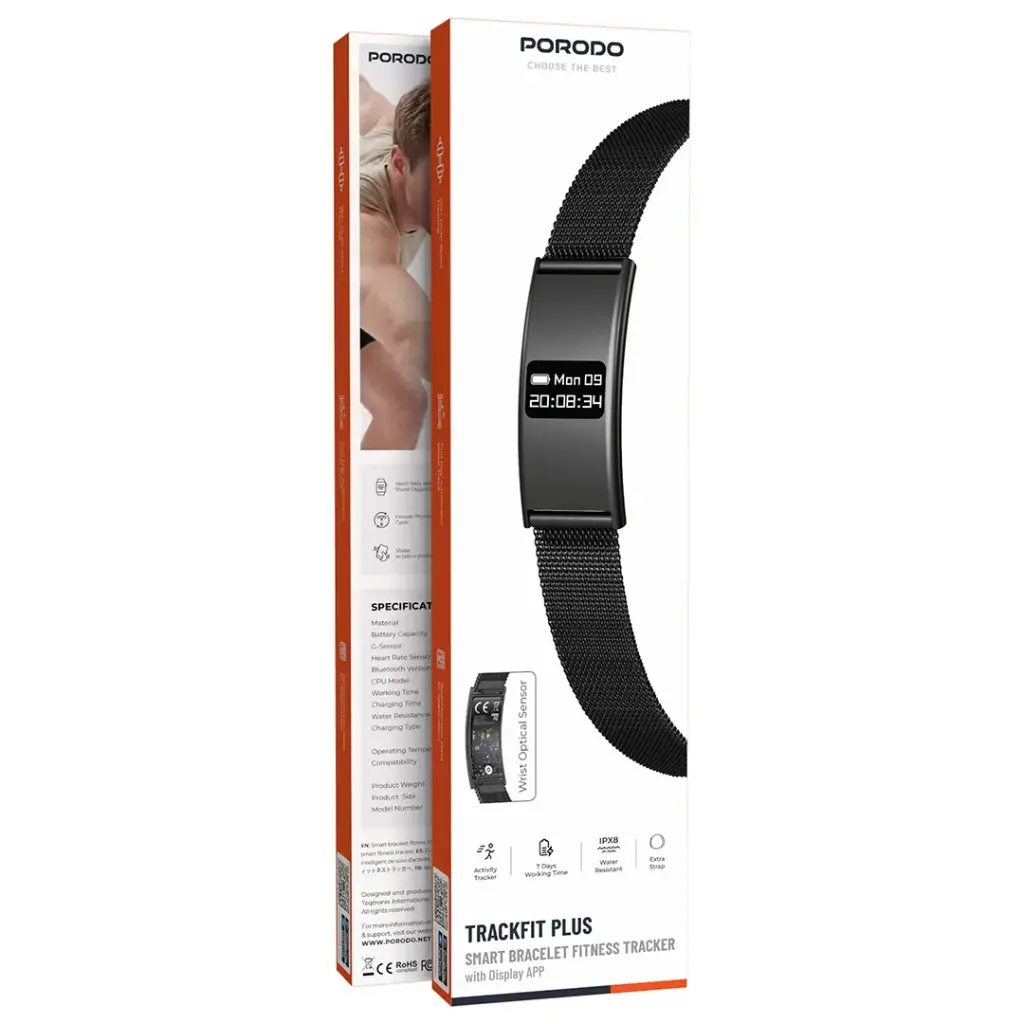 Porodo سوار ذكي Trackfit Plus لمتابعة اللياقة البدنية بواسطة تطبيق محترف - PDB8BK