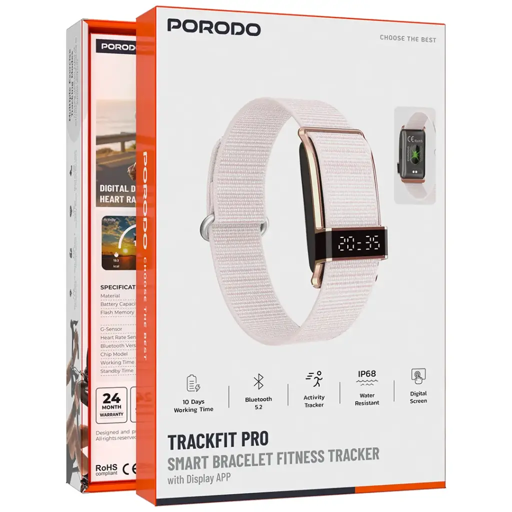 Porodo Trackfit Pro Smart Bracelet Fitness Tracker with Display App - Pink
