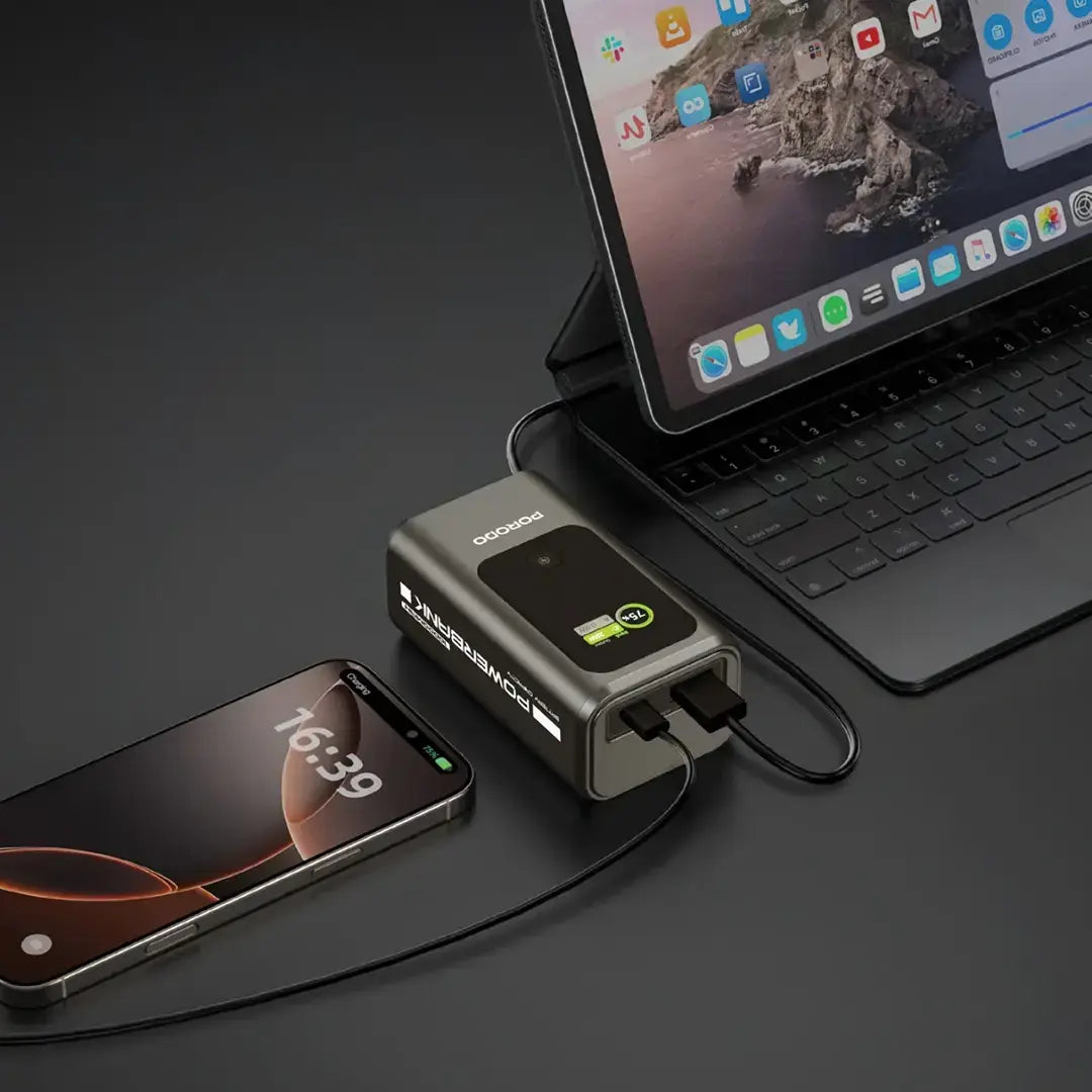 Porodo 10000mAh Mini Power Bank with Real-Time Display - PDPBFCH096GY