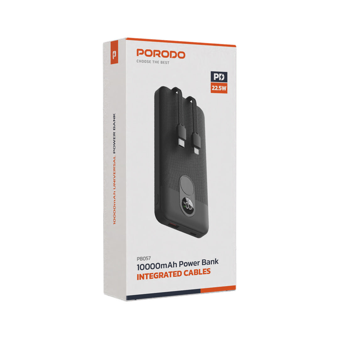 Porodo 10000mAh Power bank Digital Display with C & Lightning Cable - PDPBFCH057BK