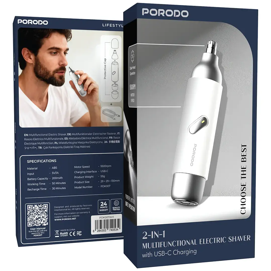 Porodo 2 In 1 Multifunctional Electric Shaver With USB-C Charging - PDK007VLT