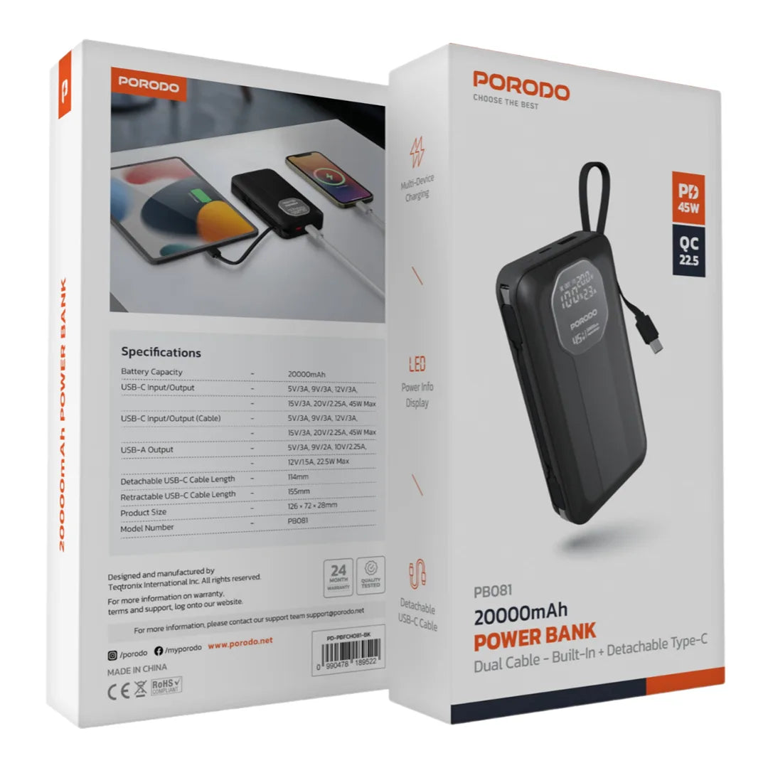 Porodo 20000mAh Power Bank - PD-PBFCH081-BK