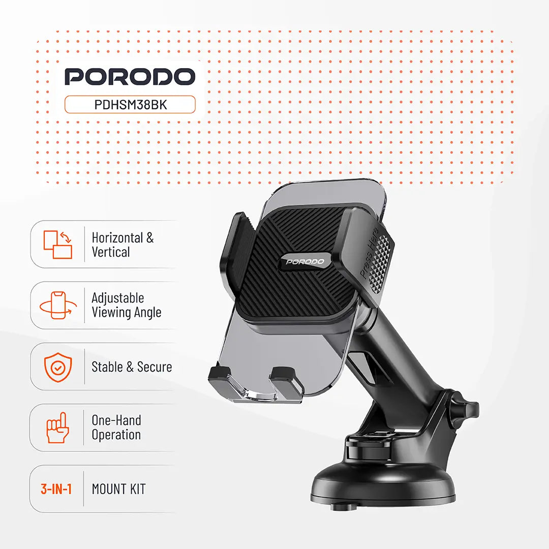 Porodo 3-in-1 Mount Kit Multi Functional Phone Holder - PDHSM38OG
