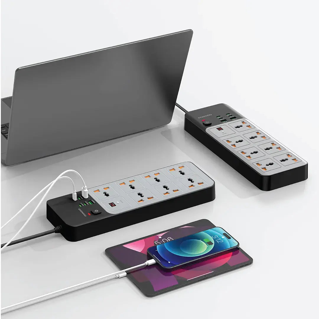 Porodo 3000W | 7AC Universal Power Strip with 6 USB Ports (4C + 2A) - PDFWCH099GY