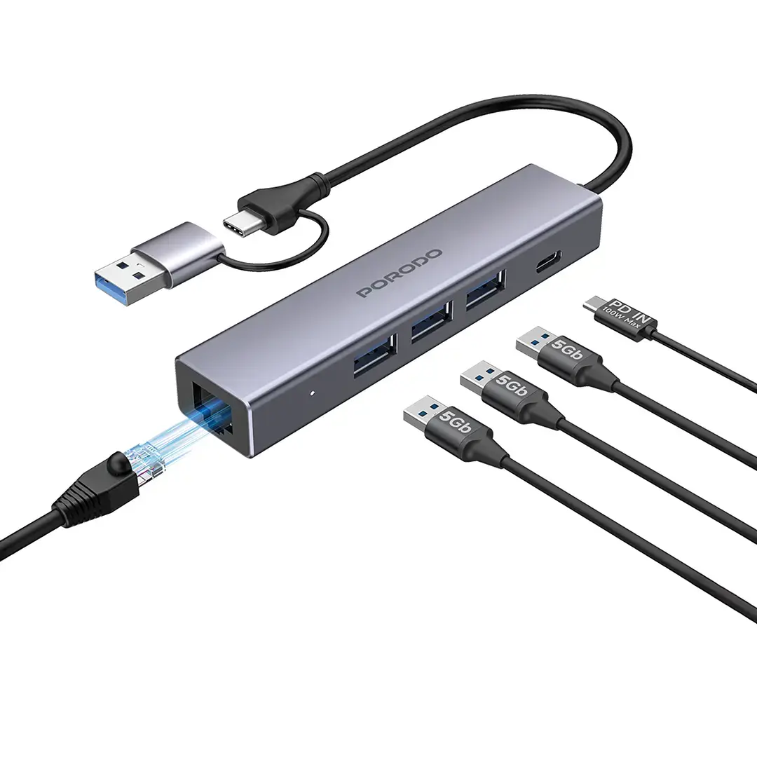 Porodo 5 IN 1 Multi Port Hub - PDIHRJ51GY