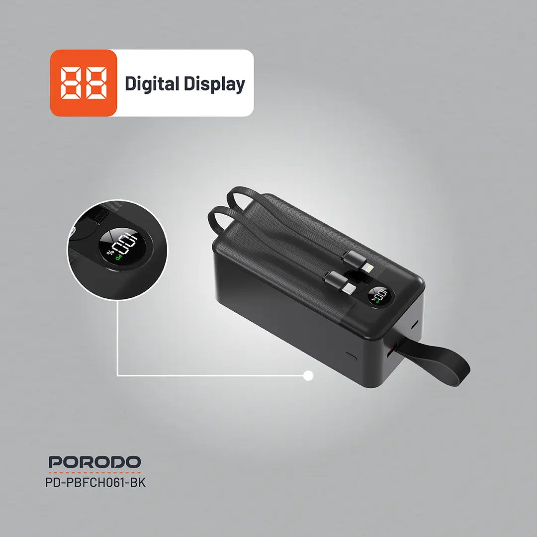 Porodo 50000mAh Power Bank Integrated Cables - PDPBFCH061BK