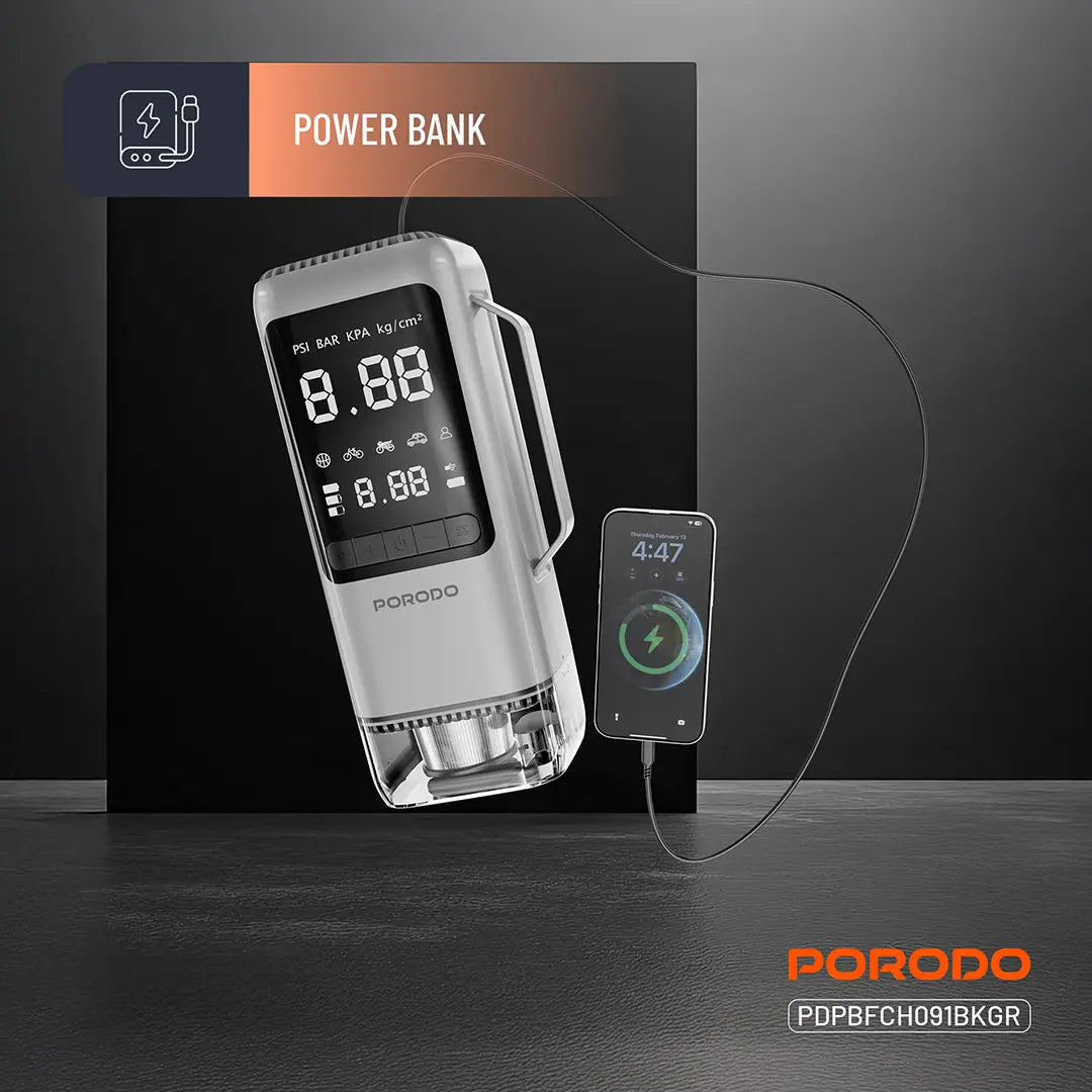 Porodo 6-IN-1 Multi Function Power Tool, Jump Starter | Air Compressor | Power Bank - PDPBFCH091BKGR