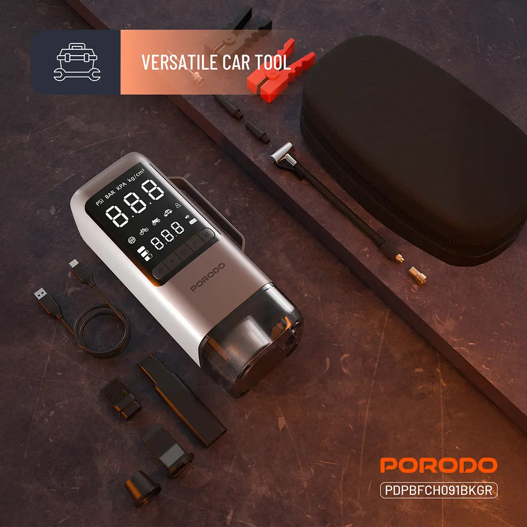 Porodo 6-IN-1 Multi Function Power Tool, Jump Starter | Air Compressor | Power Bank - PDPBFCH091BKGR