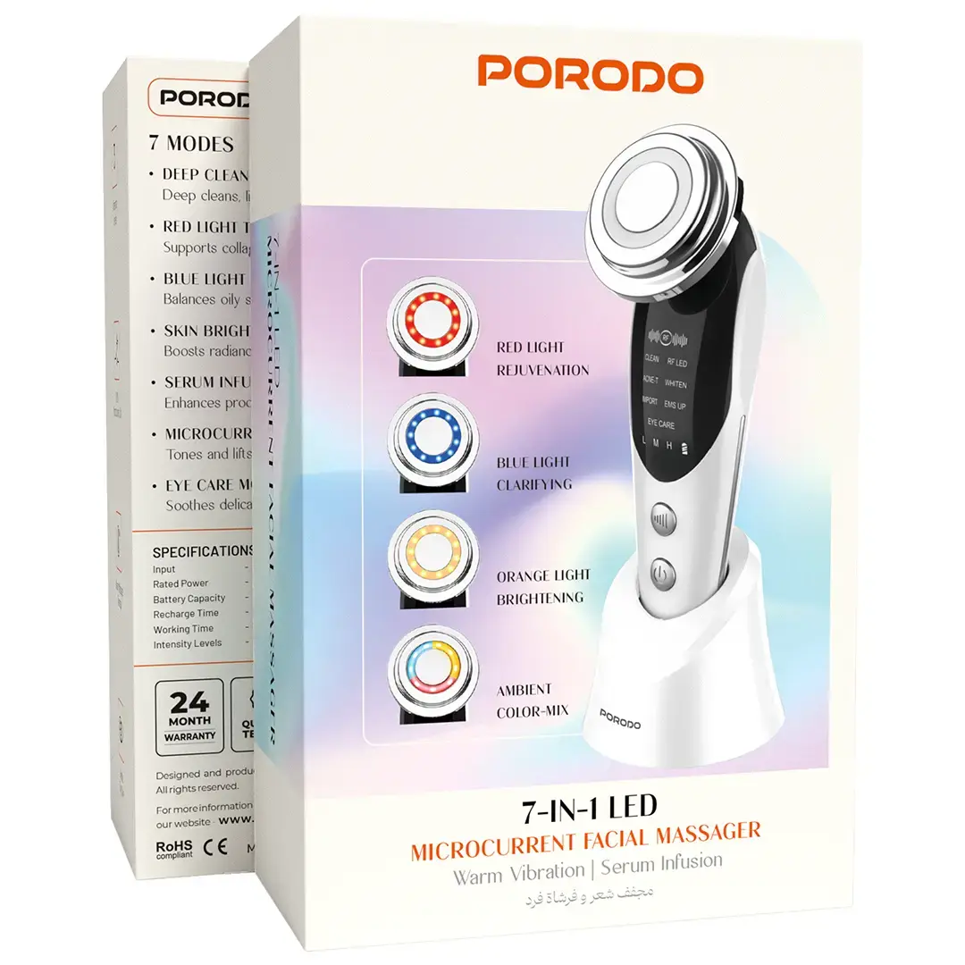 Porodo 7-In-1 Microcurrent Facial Massager - PDKFSTM9907WH