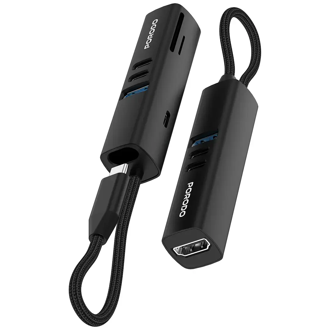Porodo 7-In-1 Multi-Port USB Hub With 5 Gbps Transfer Speed - PD35037IN1BK