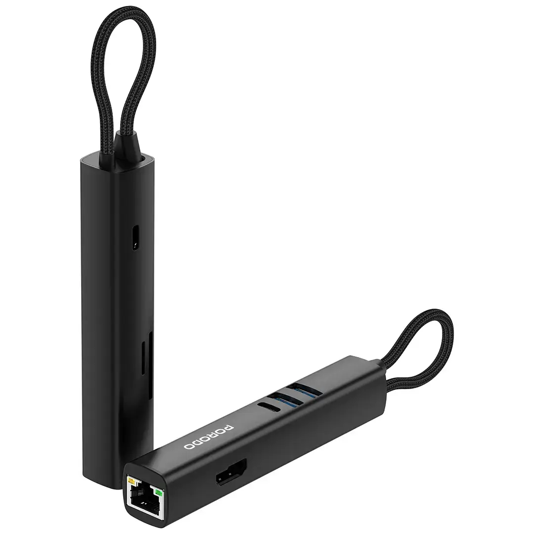 Porodo 8-In-1 Multi-Port USB Hub With 5 Gbps Transfer Speed - PD35038IN1BK