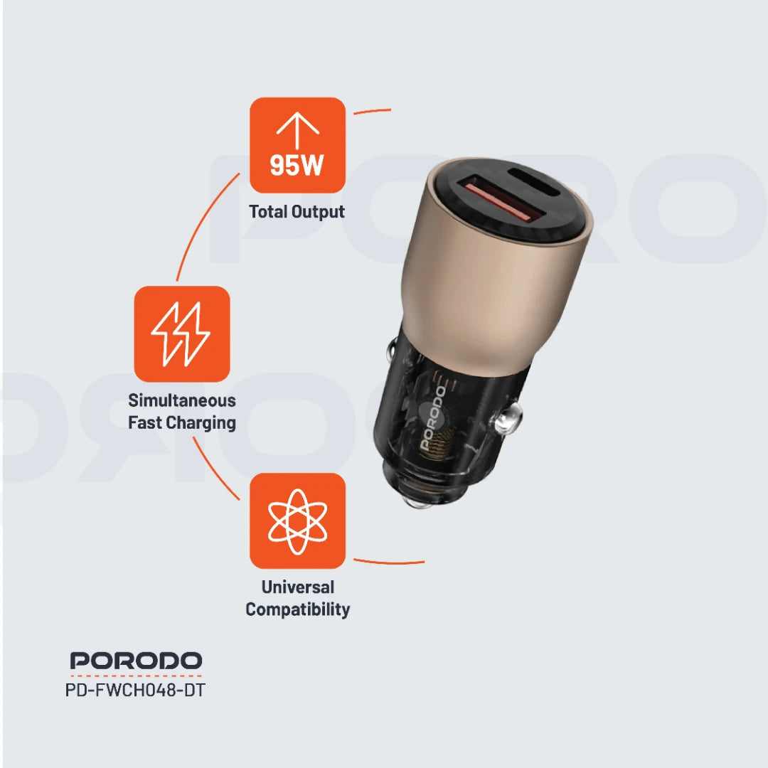 Porodo 95W Car Charger Transparent Multi-Device PD Charging - PDFWCH048GY