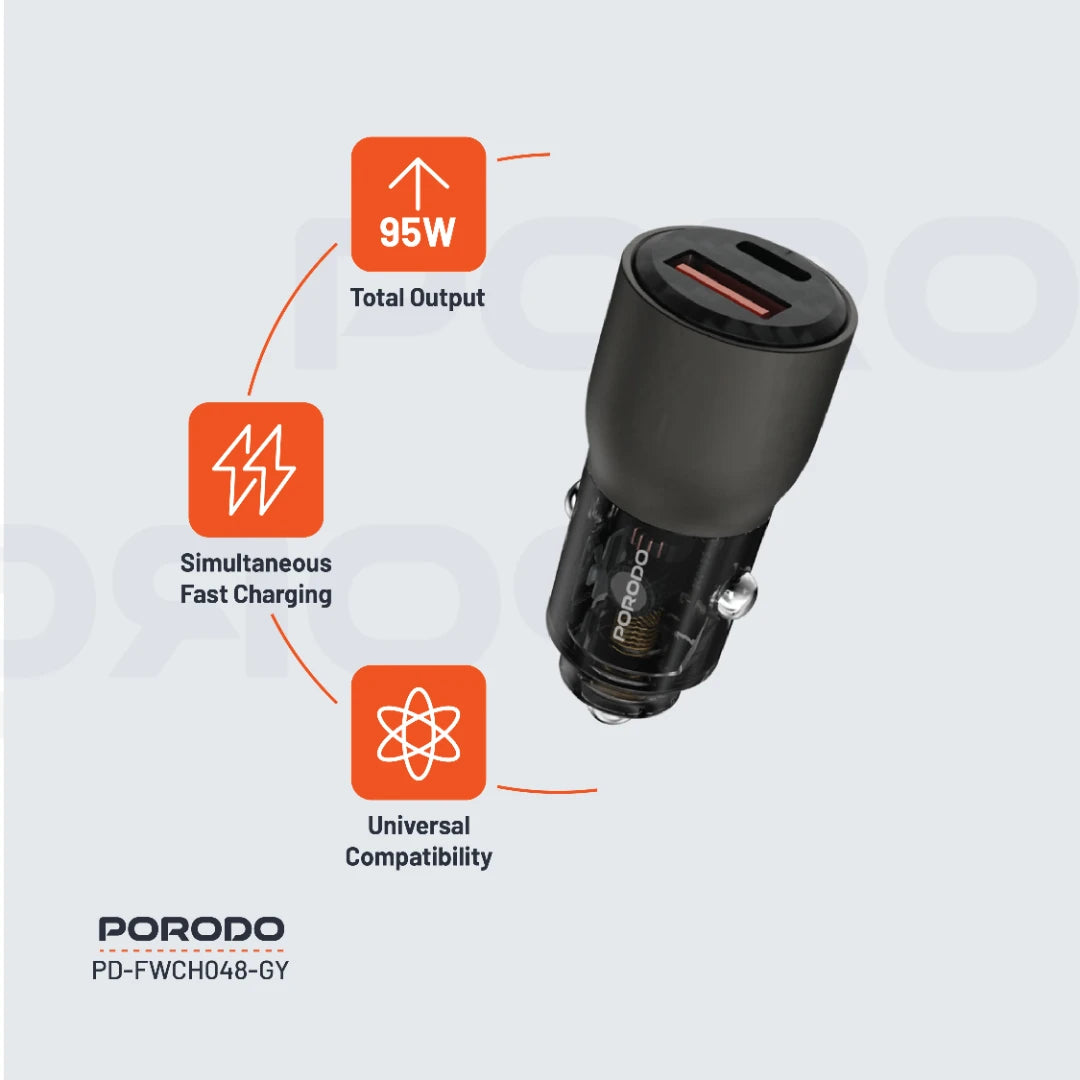 Porodo 95W Car Charger Transparent Multi-Device PD Charging - PDFWCH048GY