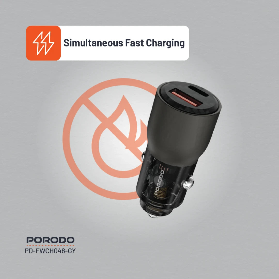 Porodo 95W Car Charger Transparent Multi-Device PD Charging - PDFWCH048GY