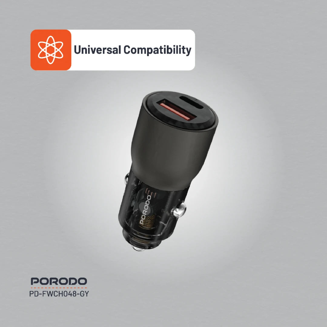 Porodo 95W Car Charger Transparent Multi-Device PD Charging - PDFWCH048GY