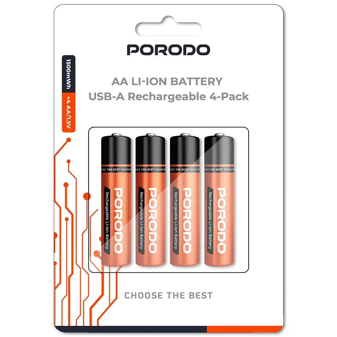 Porodo AA LI-ION Battery USB-A Rechargeable 4-Pack - PDJHAAOG