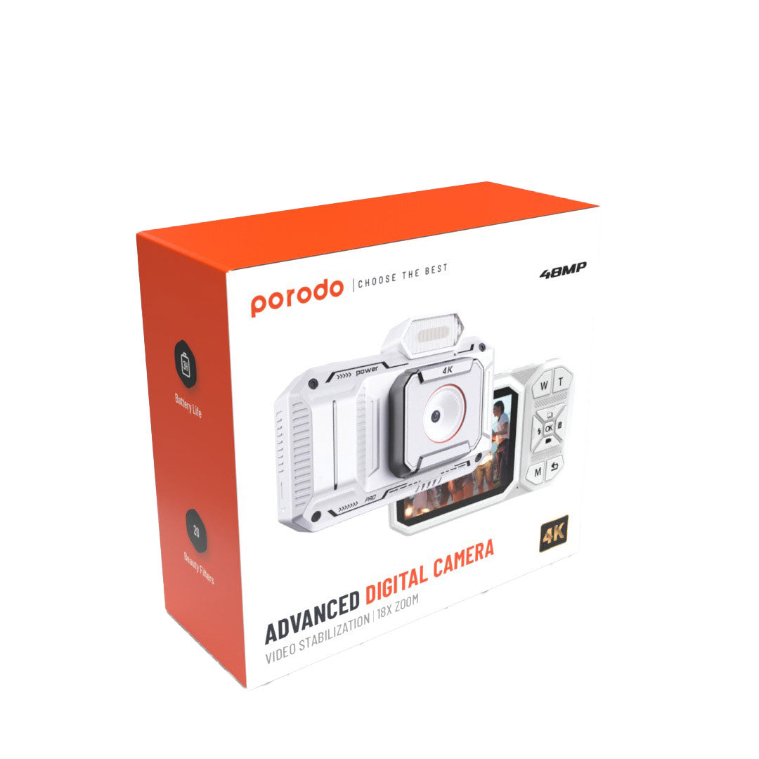 Porodo Advanced Digital Camera Video Stabilization & 18x Zoom - PD-FHDCAM48-WH