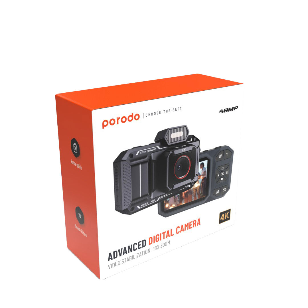Porodo Advanced Digital Camera Video Stabilization & 18x Zoom - PD-FHDCAM48-WH