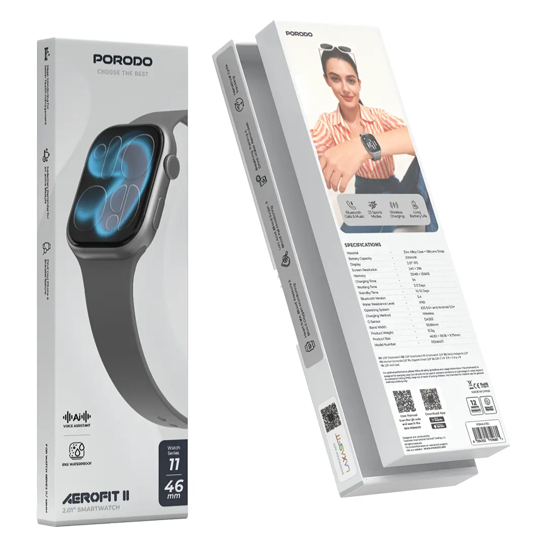 Porodo AeroFit II 2.01" Smart Watch 46mm with Bluetooth Calling