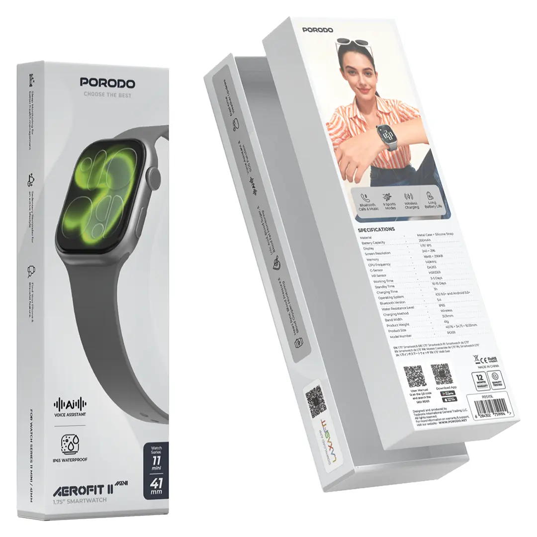 Porodo AeroFit II 1.75" Smart Watch Mini 41mm with Bluetooth Calling
