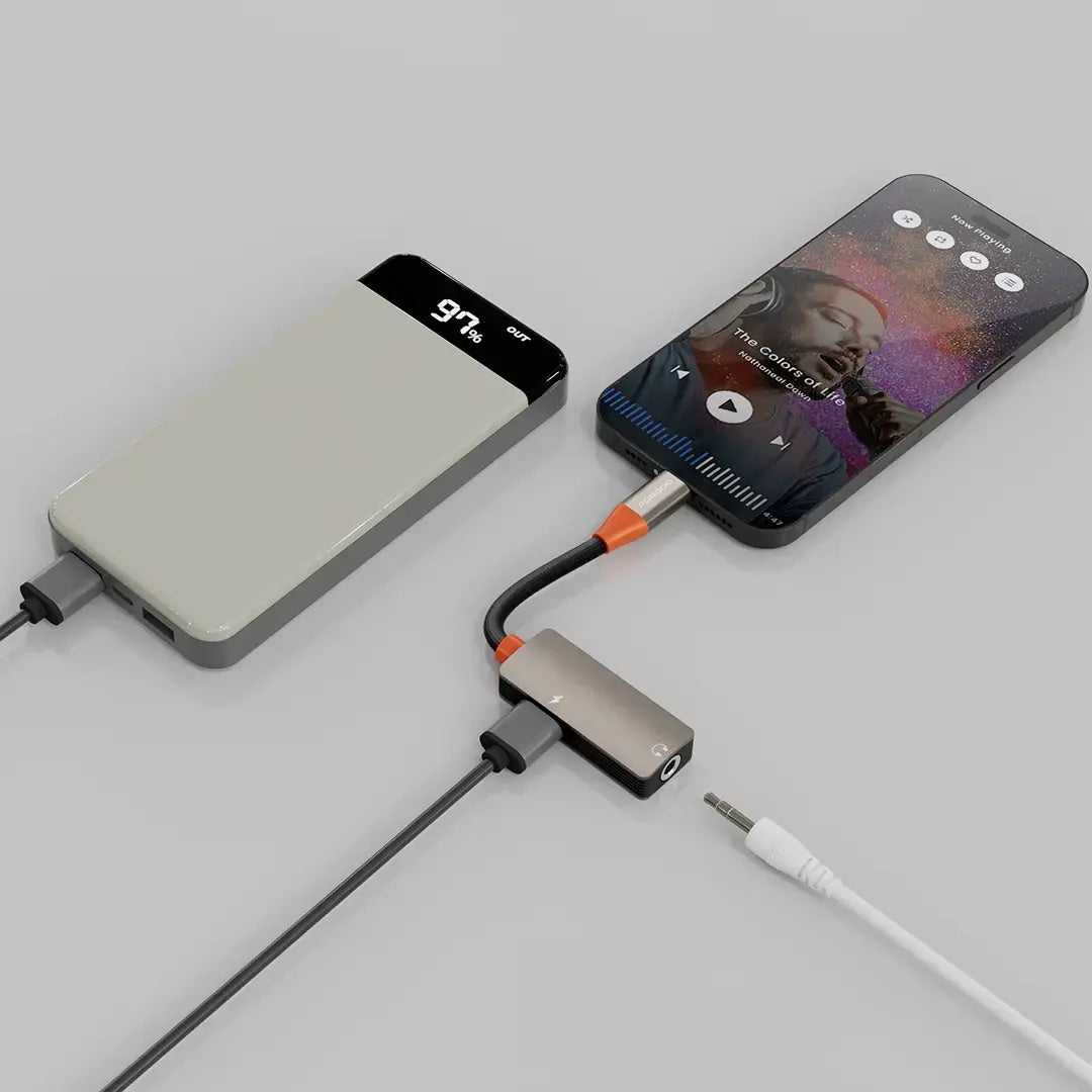 Porodo AudioLink Duo Lightning +3.5MM Jack Audio and Charge Splitter - PDETK14BKOG