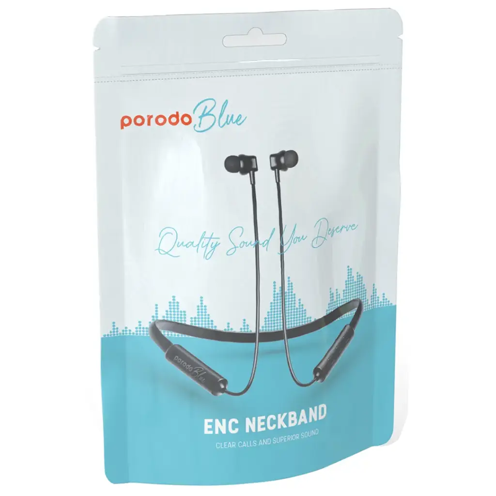 Porodo Blue نيك باند سماعات داخل الأذن بتقنية ENC - أسود