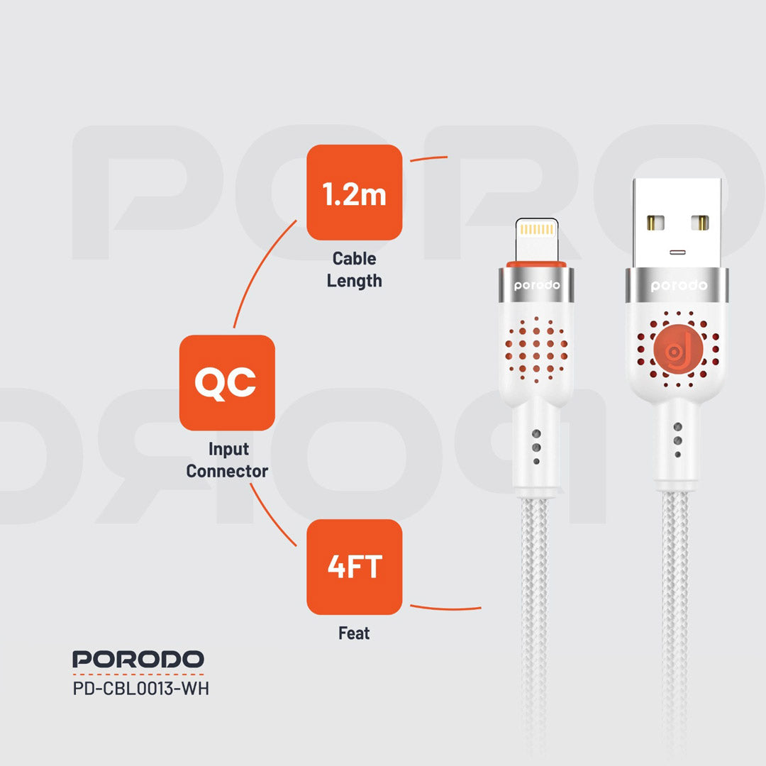Porodo Braided Cable USB-A to Lightning - PDCBL0013BK