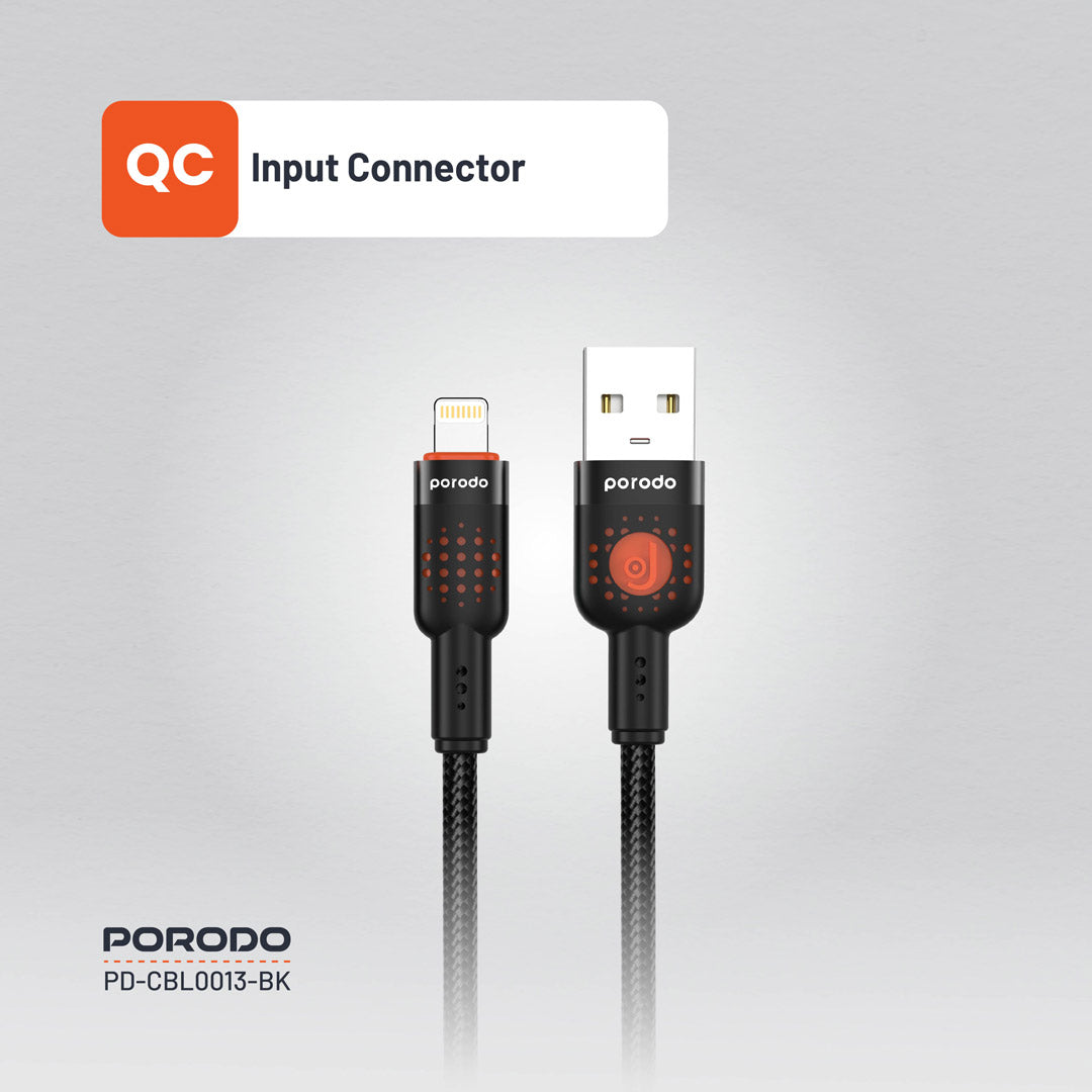 Porodo Braided Cable USB-A to Lightning - PDCBL0013BK