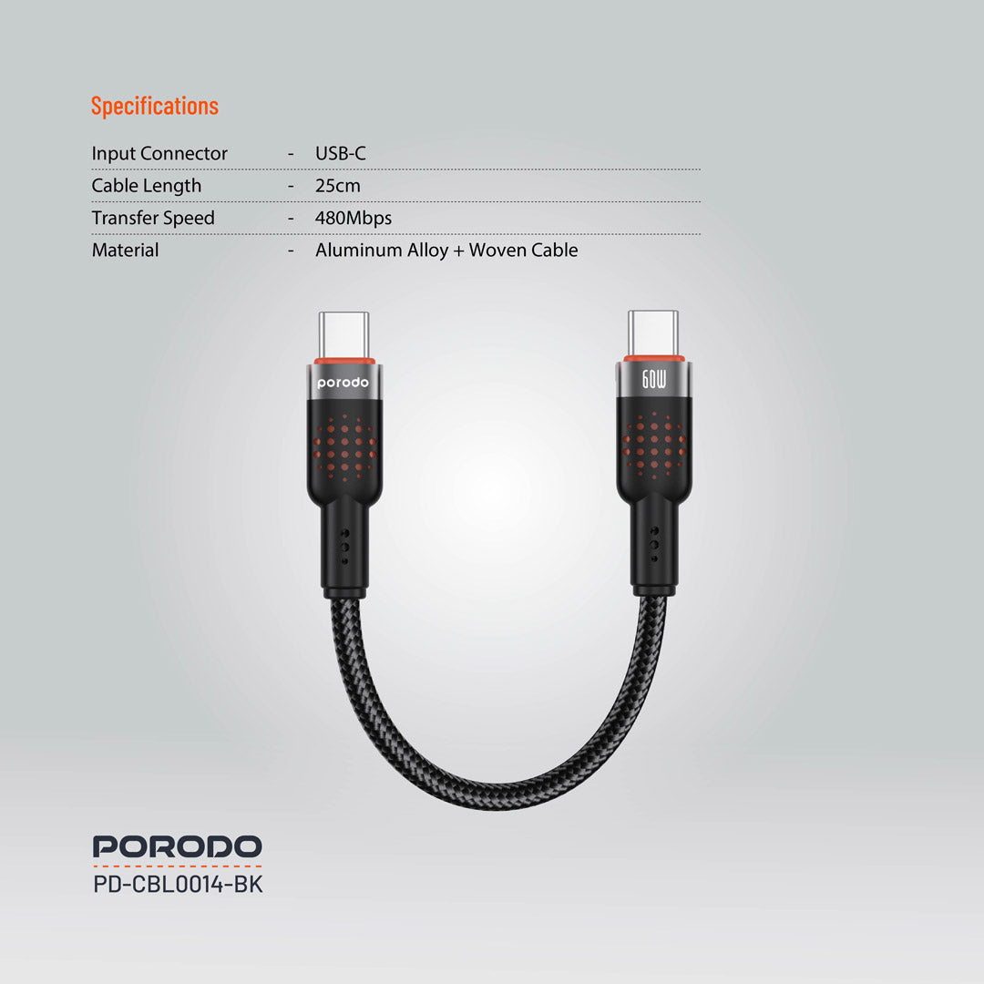 Porodo Braided Cable Type-C to C - PD-CBL0014-BK