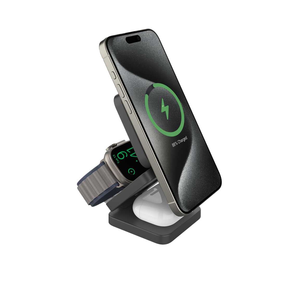 Porodo Multi-Device Wireless Charger Sleek, Lightweight And Travel-Friendly - PD-3N1MWFC-BK