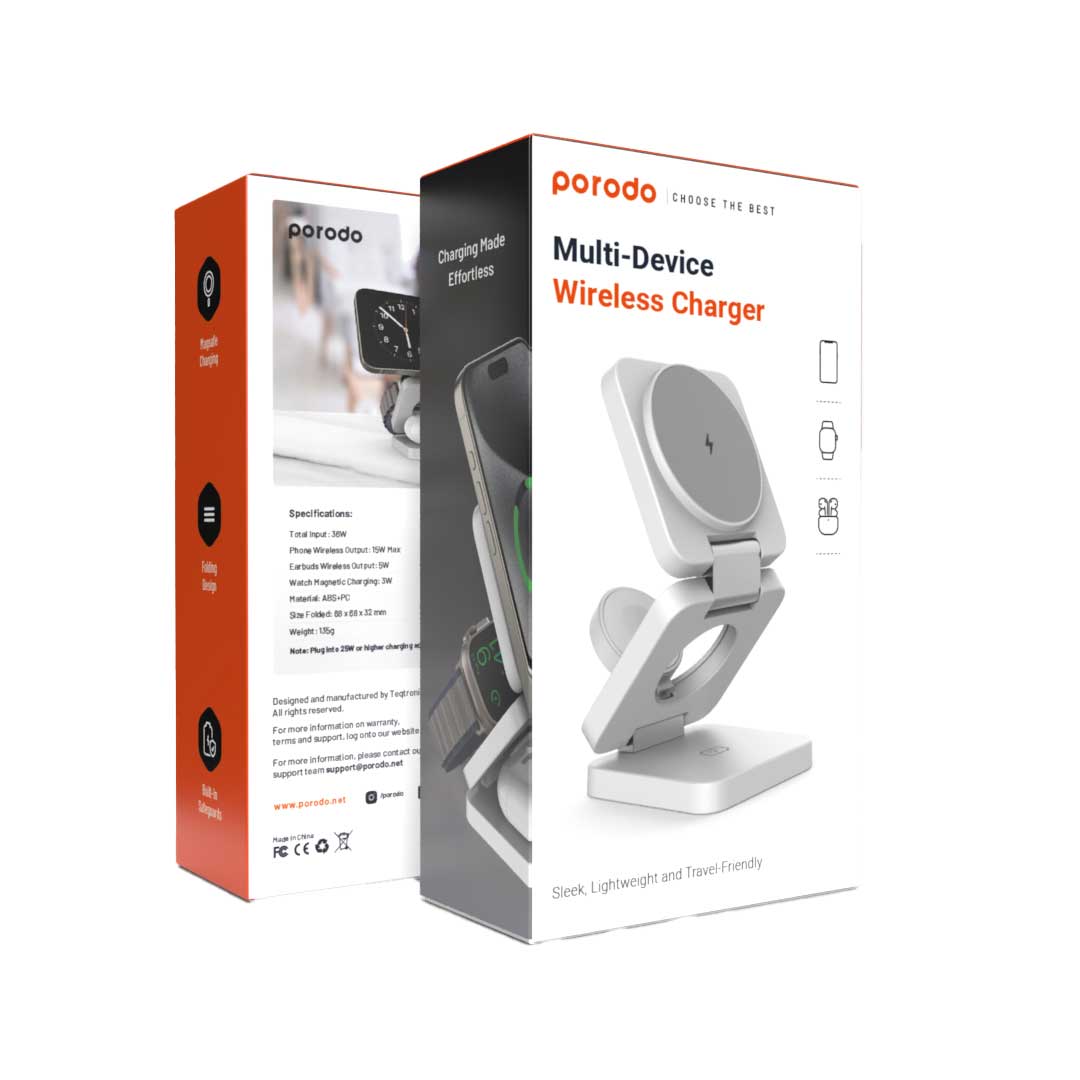 Porodo Multi-Device Wireless Charger Sleek, Lightweight And Travel-Friendly - PD-3N1MWFC-BK
