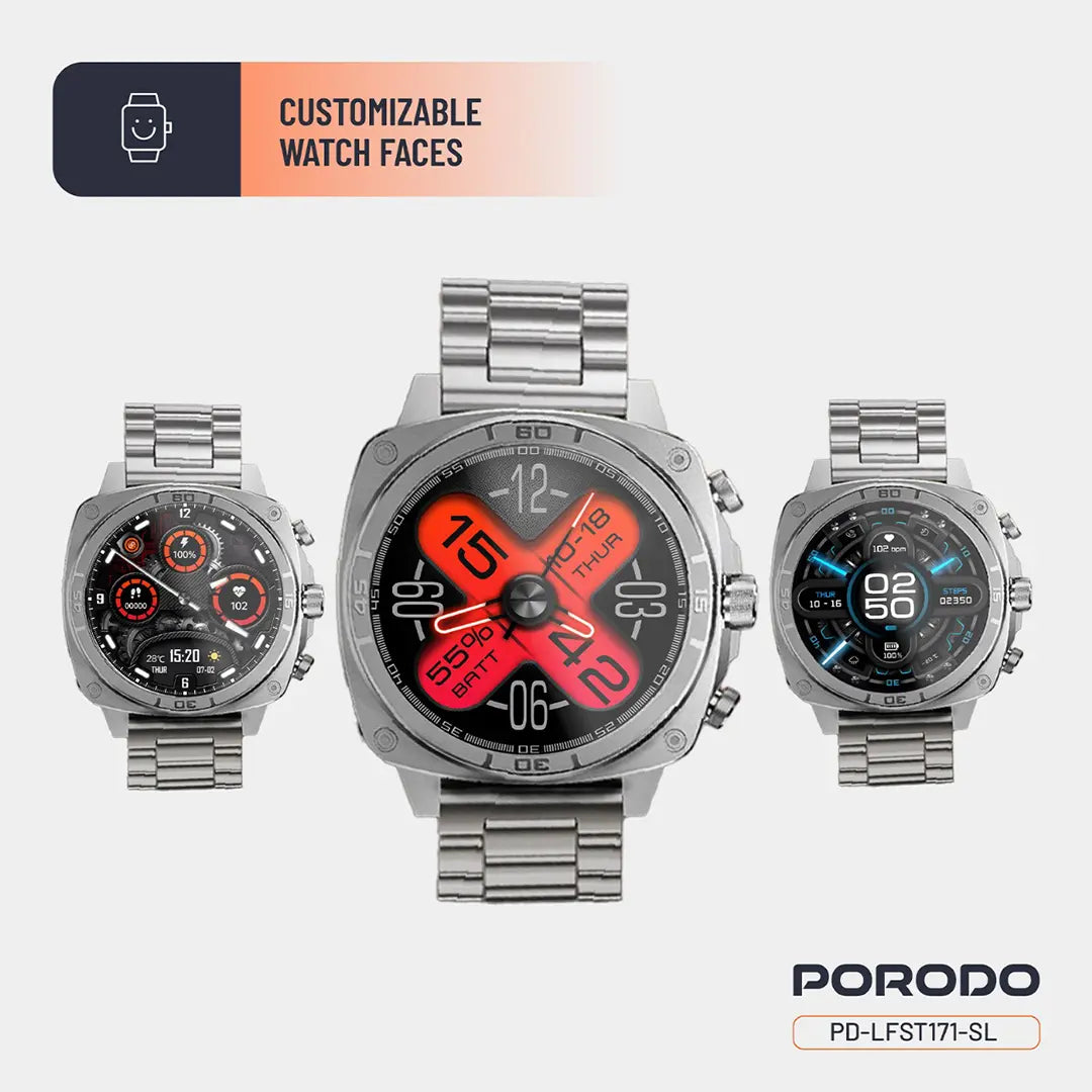 Porodo Chrono Steel Smart Watch - PDLFST171SL