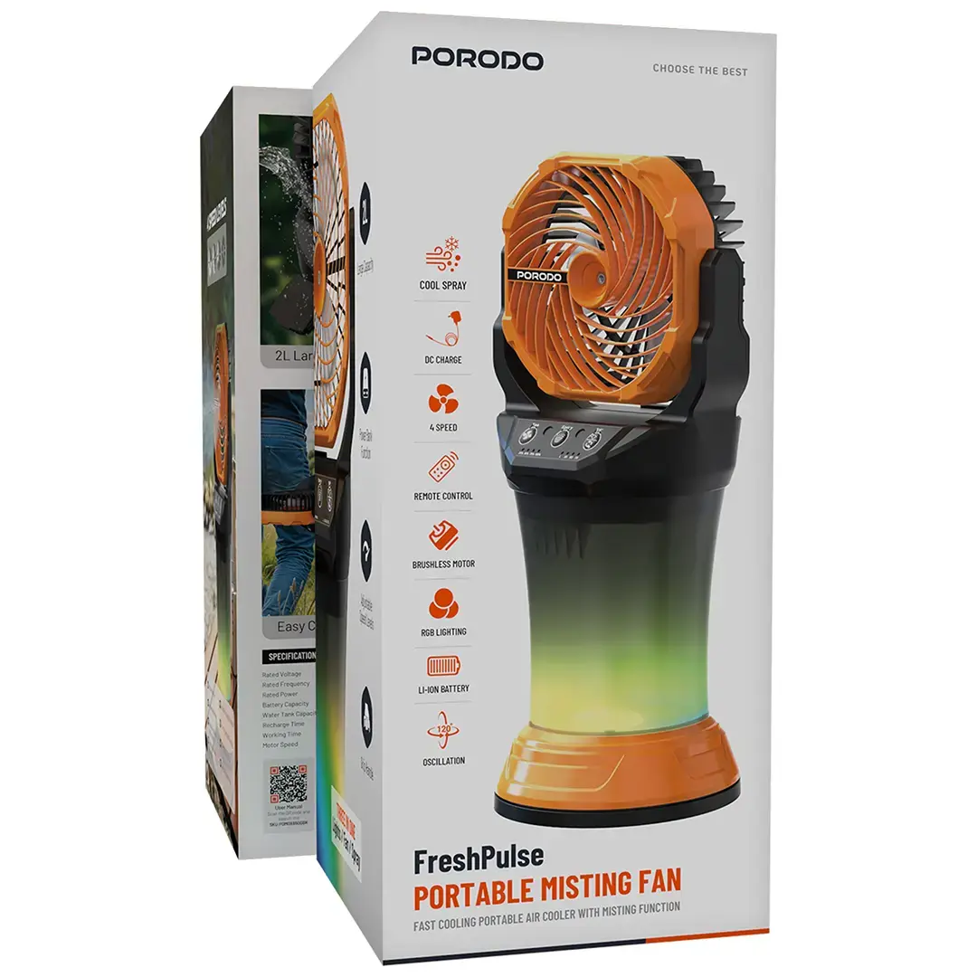Porodo Fresh Pulse Portable Misting Fan - PDMDX65OGBK