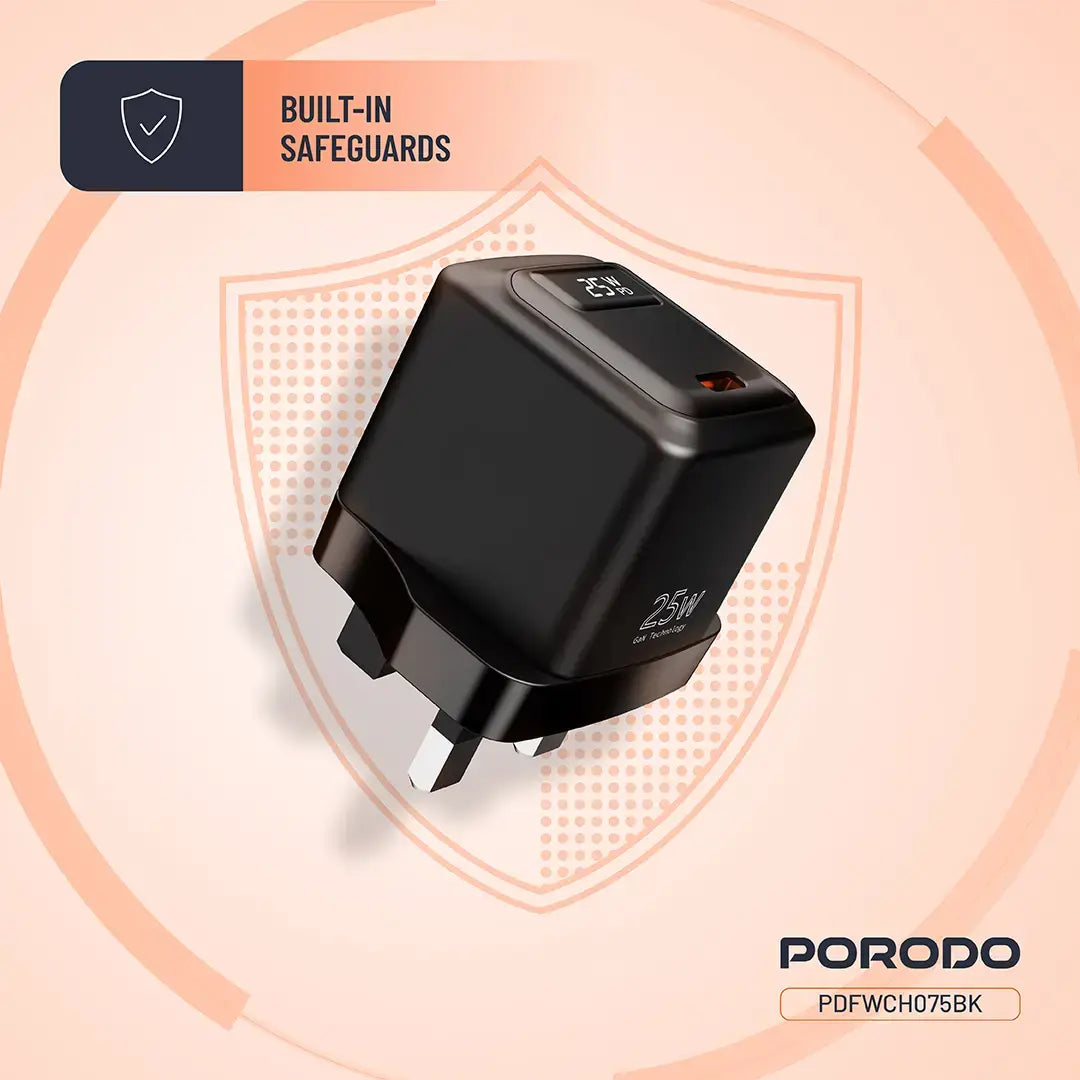 Porodo GaN 25W USB-C Wall Charger - PDFWCH075BK