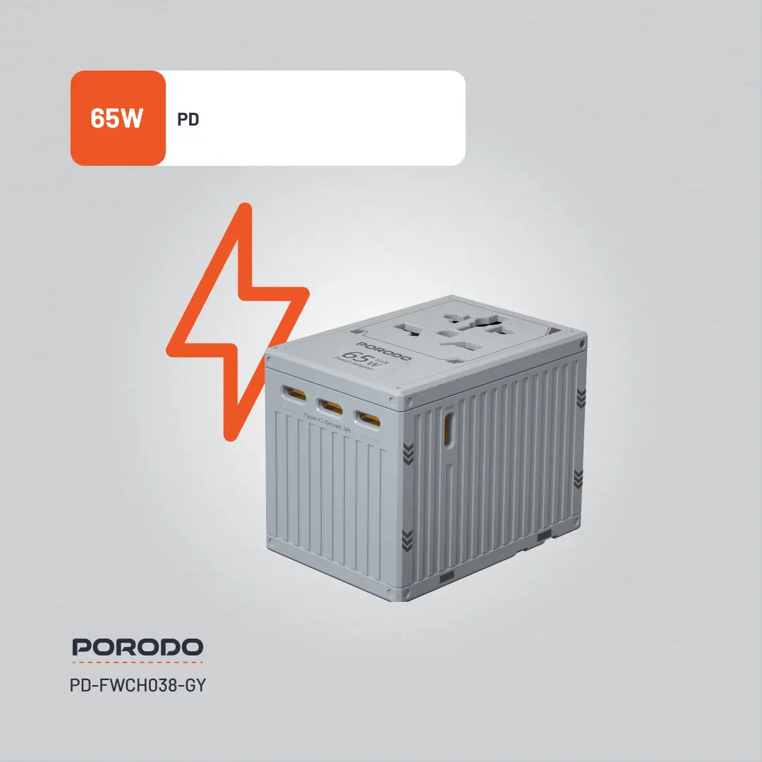 Porodo GaN 5-Port Travel Block Universal Charger - PD-FWCH038-GY