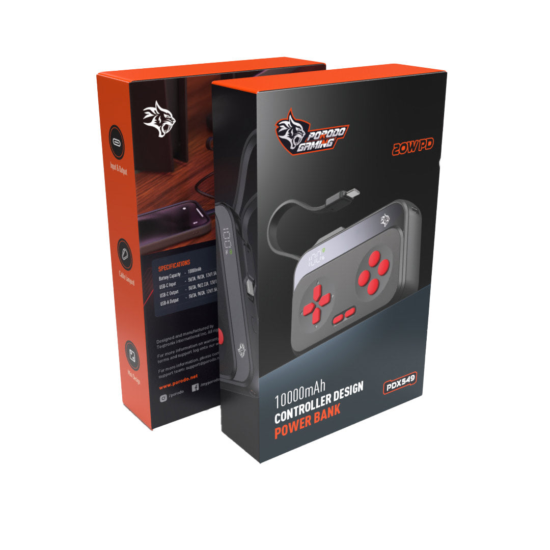 Porodo Gaming 10000mAh Controller Design Power Bank - PDX549-BK