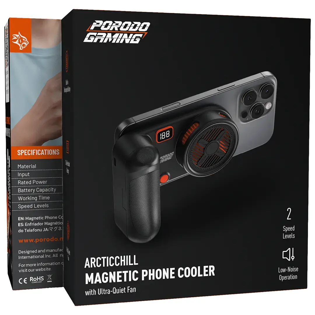 Porodo Gaming Arcticchill Magnetic Phone Cooler With Ultra-Quiet Fan - PDXMPCBKOG