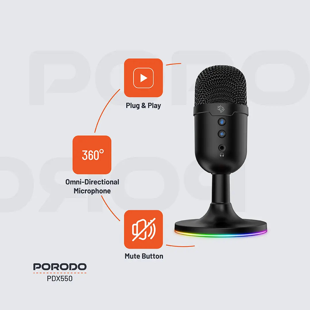 Porodo Gaming Omni-Directional USB Microphone - PDX550