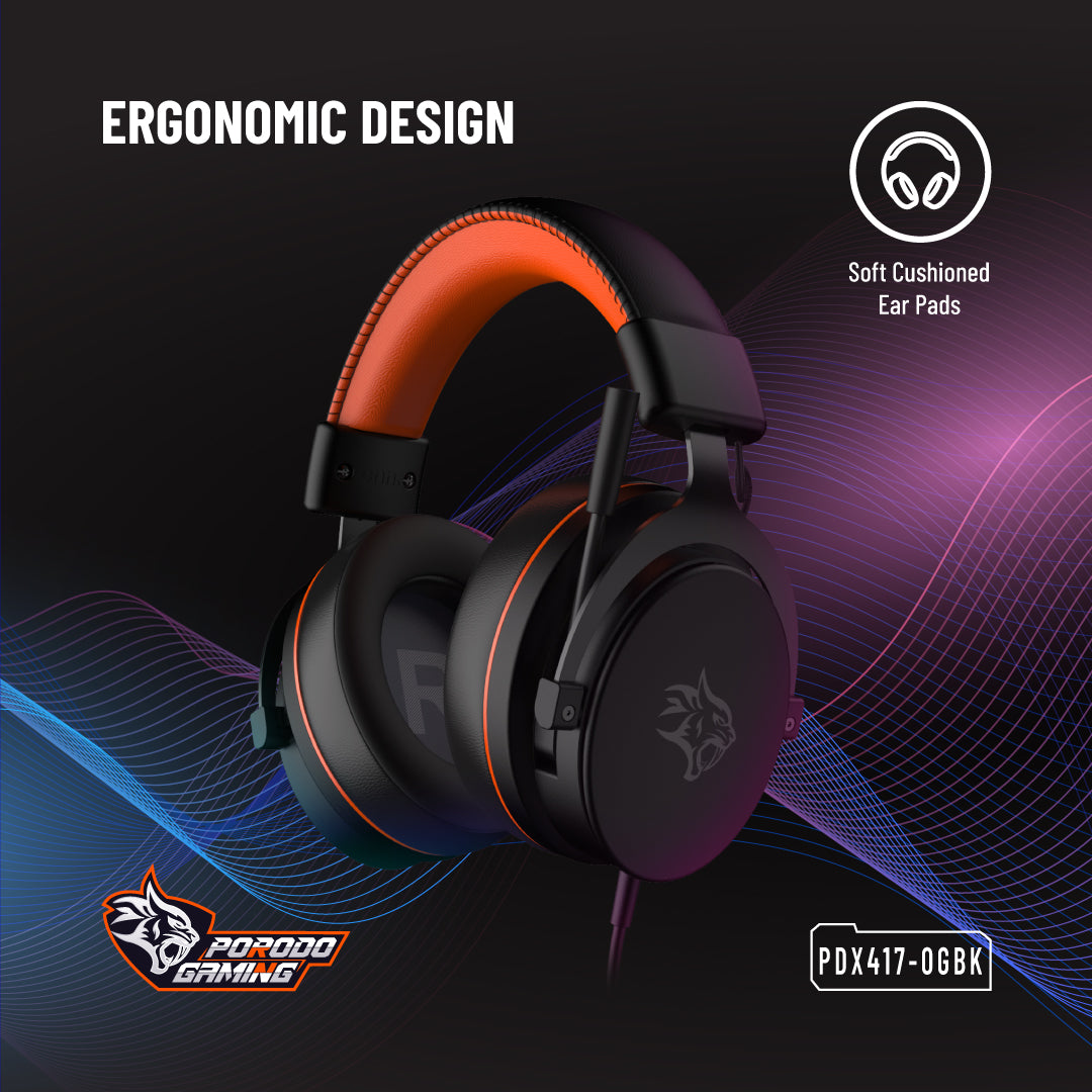 Porodo Gaming 7.1 Surround Gaming Headset Soft Breathable Ear Pads - PDX417OGBK