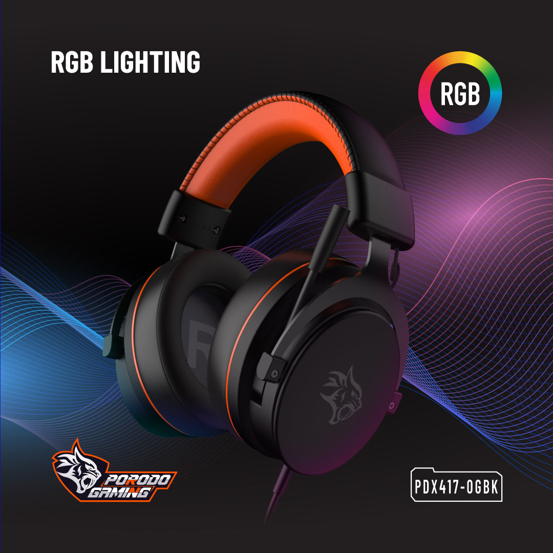 Porodo Gaming 7.1 Surround Gaming Headset Soft Breathable Ear Pads - PDX417OGBK