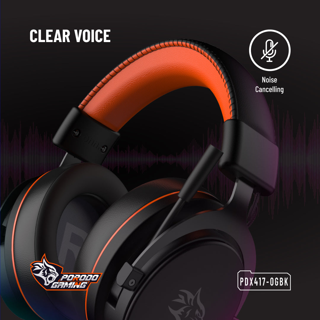 Porodo Gaming 7.1 Surround Gaming Headset Soft Breathable Ear Pads - PDX417OGBK