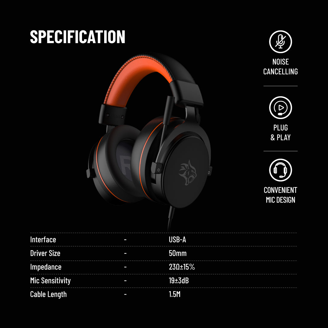 Porodo Gaming 7.1 Surround Gaming Headset Soft Breathable Ear Pads - PDX417OGBK