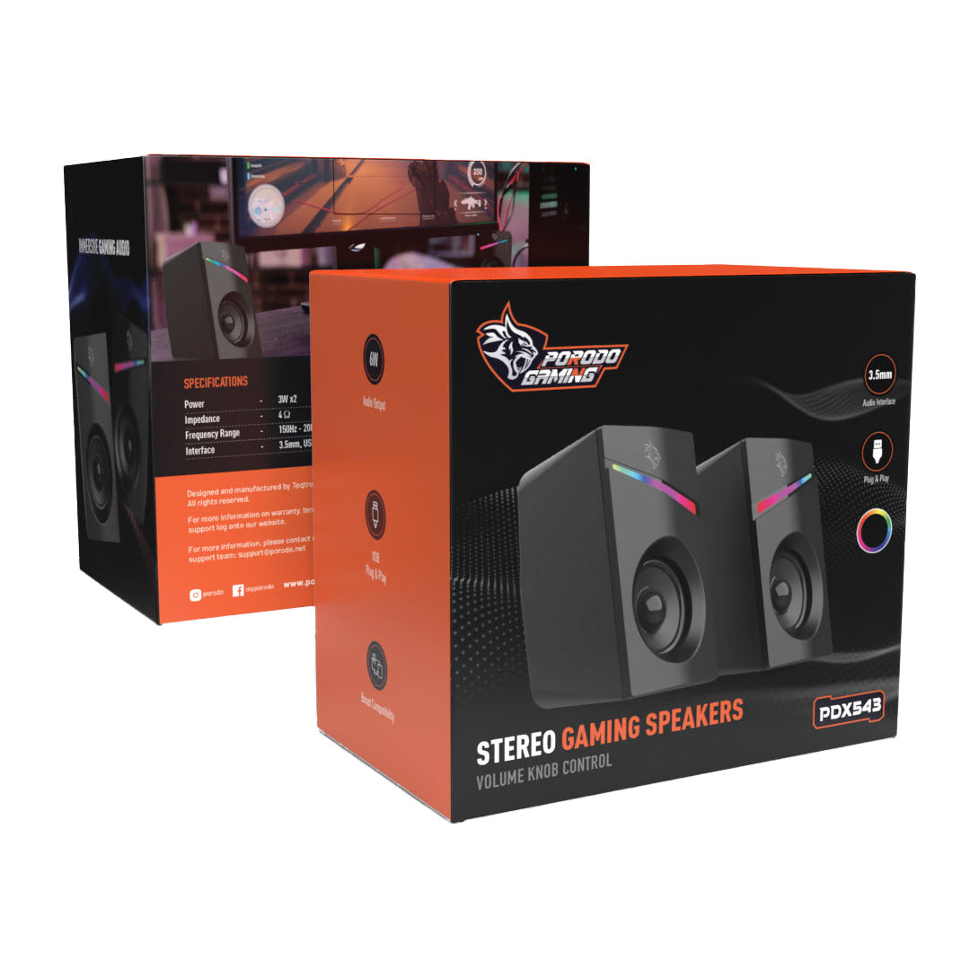 Porodo Gaming Stereo Gaming Speakers Volume Knob Control - PDX543-BK