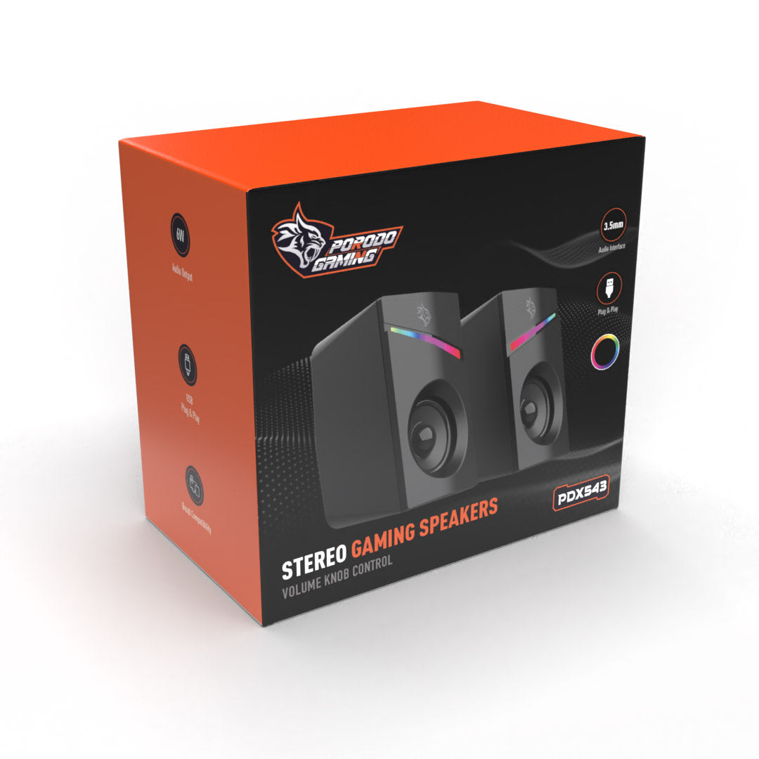 Porodo Gaming Stereo Gaming Speakers Volume Knob Control - PDX543-BK