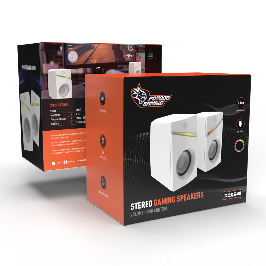 Porodo Gaming Stereo Gaming Speakers Volume Knob Control - PDX543-BK
