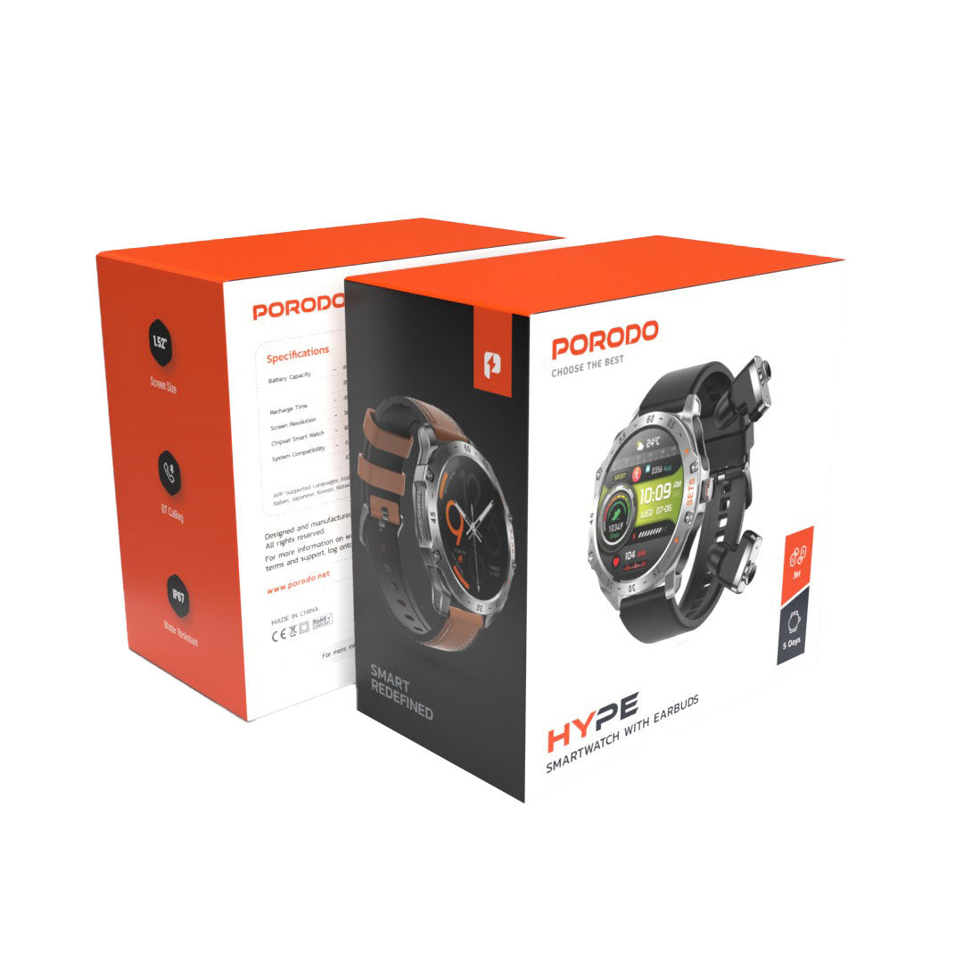 Porodo Hype Smartwatch With Earbuds - PD-HYPE-BK
