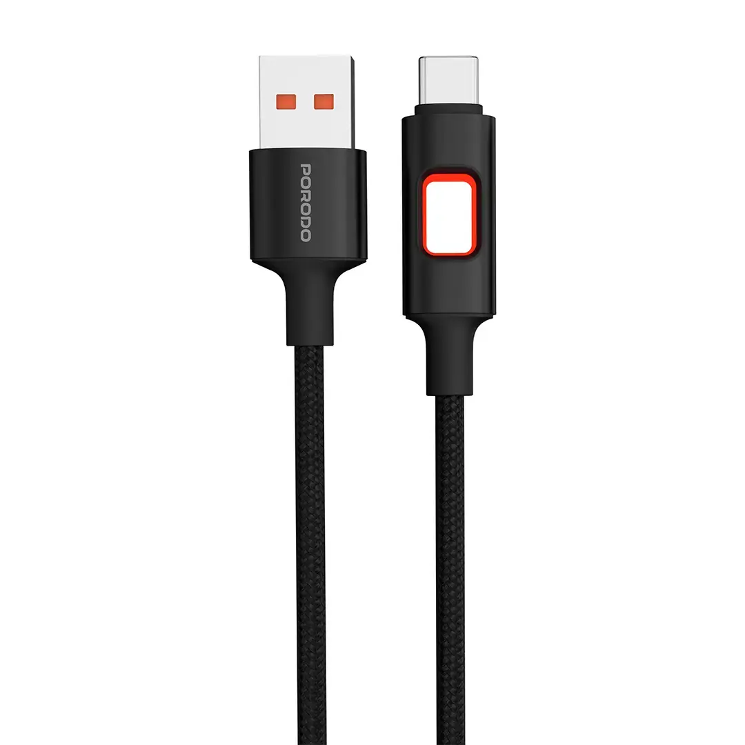 Porodo LED Braided USB-A to USB-C Cable Charging & Data Transfer - PDCBLXGH02BK
