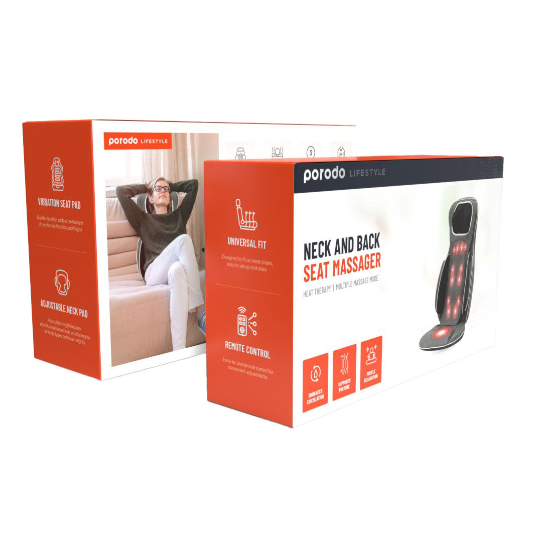 Porodo Lifestyle Neck And Back Seat Massager Heat Therapy & Multiple Massage Mode - PD-LSNBMS-DKGY