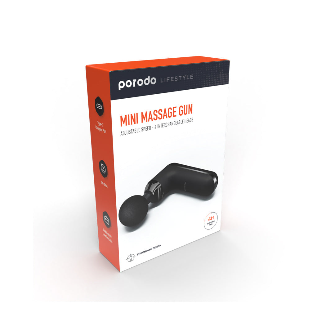 Porodo Lifestyle Mini Massage Gun Adjustable Speed-4 Interchangeable Heads - PD-LSVSMG-WH