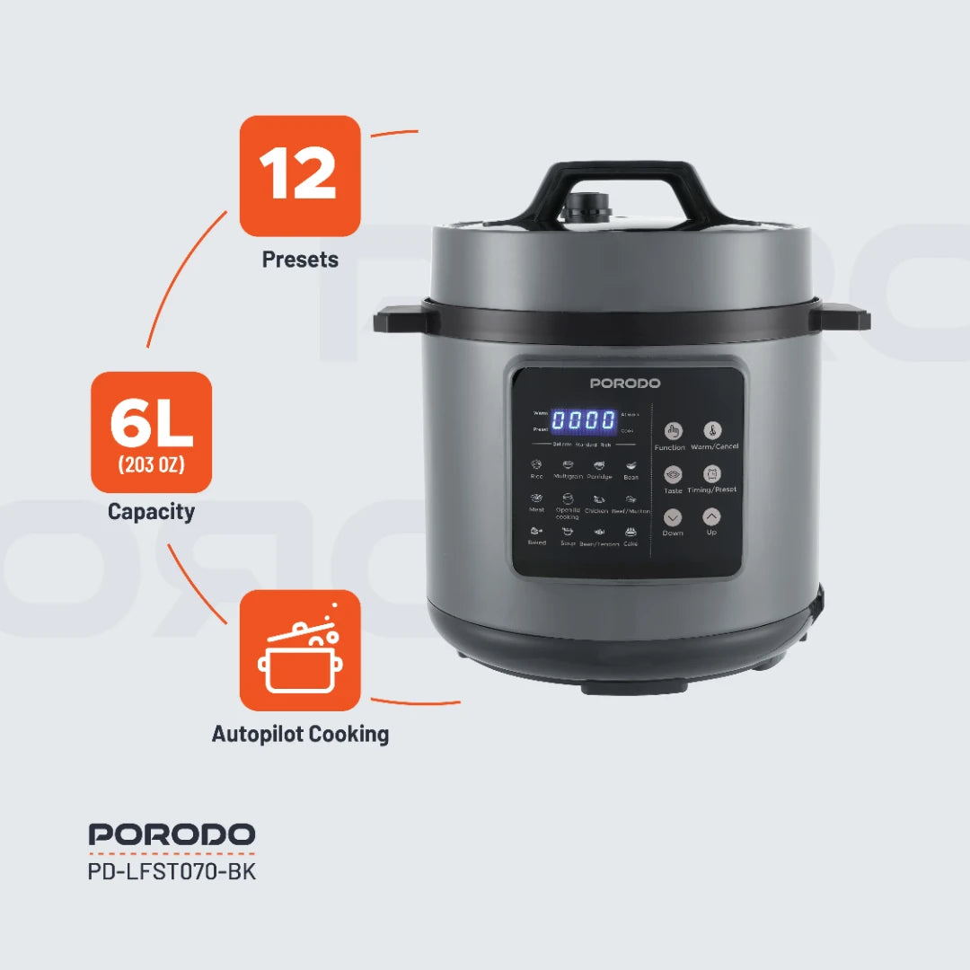 Porodo Lifestyle 1300W Multi-Cuisine Pressure Cooker - PD-LFST070-BK